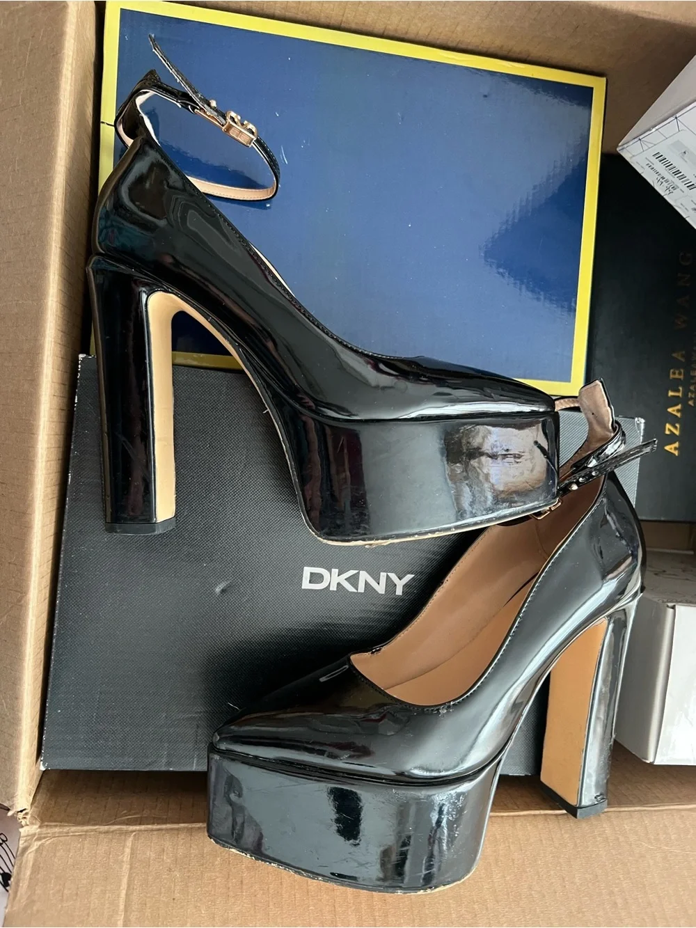 Luxury shoes Black Patent Platform Ankle-Strap Pumps